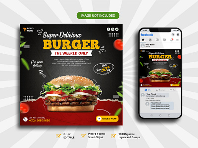 Delicious Burger social media Banner or Instagram Post