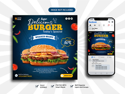 Delicious Burger social media Banner or Instagram Post ads advertising background banner facebook promotion ads fast food delivery graphic design insta instagram banner instagram promotion ads media restaurant restaurant cover social social media social media cover social media post social media template ui ux web banner