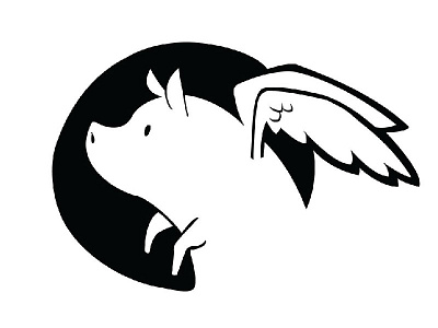 Piggy bbq feather logo negative space pig piggy pork swine trotters wing winged