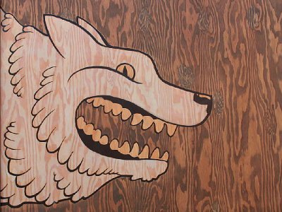 Cheeky Wuff animal big bad character grin illustration paint smile stain teeth wolf wood