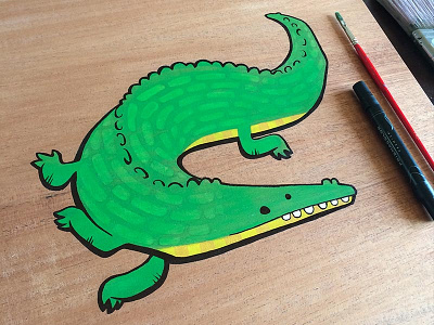 Alligator acrylic alligator croc crocodile gator illustration paint prismacolor reptile teeth wood