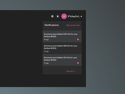 Notifications View blockchain crypto dashboard design ethereum interaction design interface design nft notification solana ui uiux ux design web3