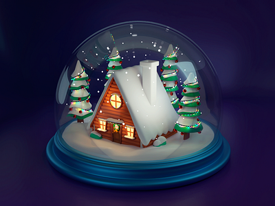 Merry christmas! 3d blender cabin chalet christmas design illustration photoshop snow snowglobe xmas