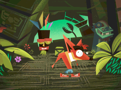 Staccato di Bandicooti vector cycle aku aku playstation naughty dog crash bandicoot after effects jungle 90s gif animation illustrator