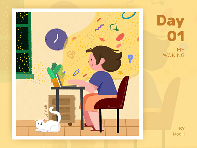 Day 01_MY WORKING busy cat flat imagine night plan working 布局 插图 设计