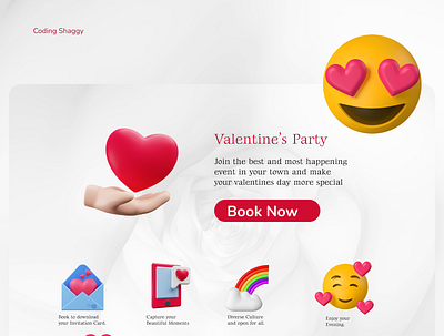 Valentine's Day Party Website's Landing Page. branding codinglife design graphic design illustration logo ui uiuxdesign vector webdesign