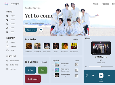 Music pro app bts btssong design dynamite icon illustration music typography ui ux yettocome