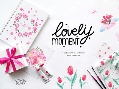 LOVELY moment aquarell card collection design flower pattern greeting card heart illustration invitation love rose tulip valentine valentines day watercolor