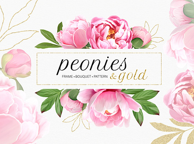 Peonies & Gold blossom bouquet collection flower frame pattern peonies peony pink