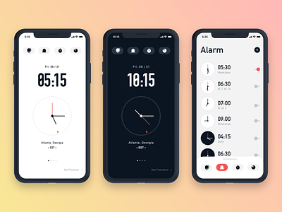 Pardon me, do you have the time? alarm alarm app analog clock design gradient minimal stopwatch timer ui uiux