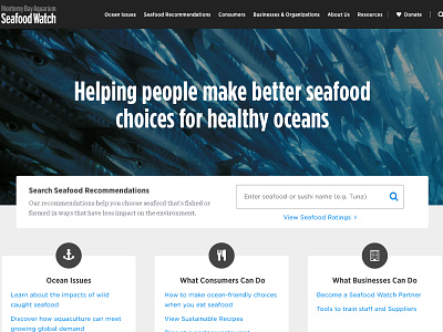 Seafood Watch Homepage Redesign homepage made with invision ui