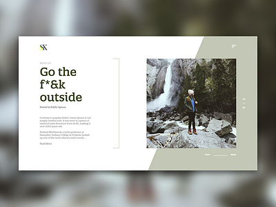 Go the F outside article blog green hike homepage minimal nature outdoors rock ui ux water