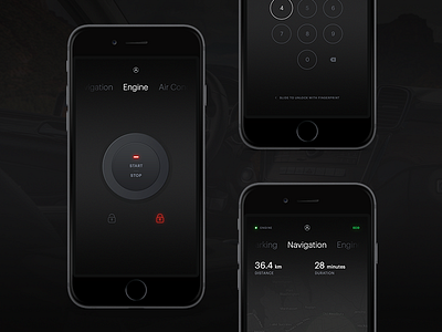 Mercedes Benz Control App app behance black car flat ios mercedes miinimal ui user experience user interface ux