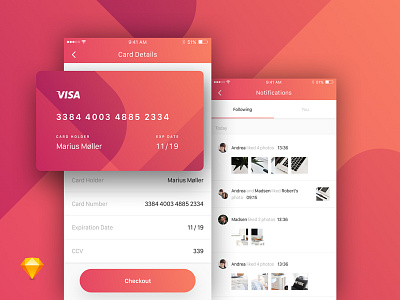 Payment & Activity Notifications Screen activity app card design freebie ios notifications payment sketch ui ui kit ux