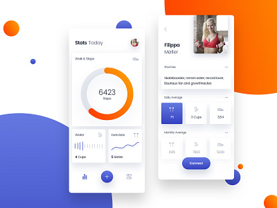 Workout stats & profile mobile app screens