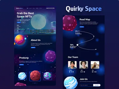 Quirky Space NFT Landing Page design designer landingpagedesign nftdesign nftlandingpage ui uid uiuxdesigner userexperience ux uxd uxdesign uxdesigner uxdesignmastery vector web3.0 web3.0design webdesign weblandingpage