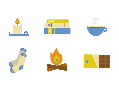 hygge books candle chocolate coffee fire hygge icons illustration socks
