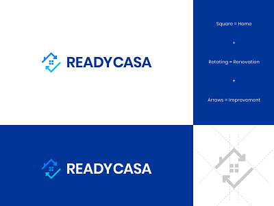 Ready Casa Logo & Identity 2 abstract arrow brand identity casa home house logo logo design modern ready real estate renovation trowel work
