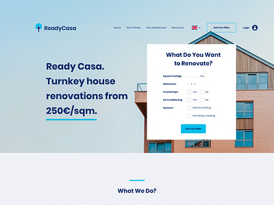 ReadyCasa Website Design abstract arrow brand identity casa home house logo logo design modern ready real estate renovation trowel ui uiux web web design website website design work