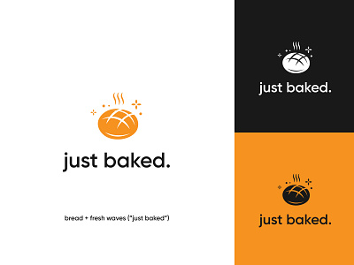 just baked logo 3 bakery bakery logo bread lettering logo organic pastry rolling pin wheat wheat logo wordmark wordmark logo yellow