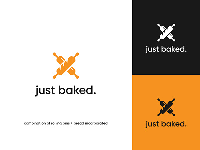 just baked logo 4 bakery bakery logo bread lettering logo organic pastry rolling pin wheat wheat logo wordmark wordmark logo yellow