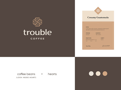 Trouble Coffee Logo 3 beans brand brand identity coffee coffee beans coffee label coffee logo coffee packaging label logo logo design modern visual identity