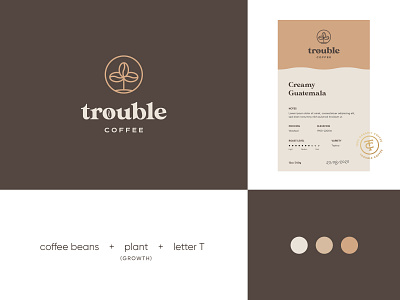 Trouble Coffee Logo 4 beans brand brand identity coffee coffee beans coffee label coffee logo coffee packaging label logo logo design modern visual identity