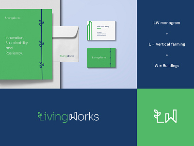 Living Works - Logo & Brand identity Idea #1 abstract brand identity branding buildings design graphic design letter logo logo design modern skylines urban vertical farming