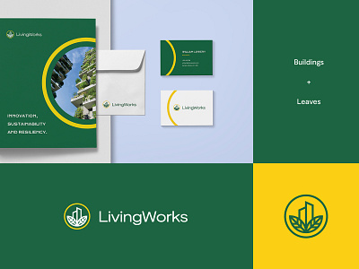 Living Works - Logo & Brand identity Idea #2 abstract brand identity branding buildings farming leaves logo logo design modern sustainability sustainable urban vertical farming
