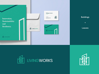 Living Works - Logo & Brand identity Idea #3 abstract brand identity branding buildings design graphic design leaves logo logo design modern skylines sustainability sustainable