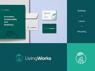 Living Works - Logo & Brand identity Idea #4 abstract brand identity branding buildings design graphic design leaf leaves letter logo logo design modern skylines