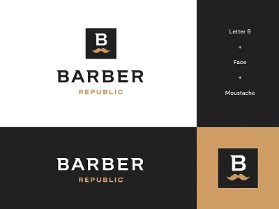 Barber Republic Logo 2 abstract barber barber logo barbershop barbershop logo brand identity design letter letter b letter b logo letters logo logo design modern moustache