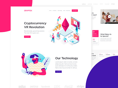 Virtual Reality Blockchain Landing Page abstract bitcoin blockchain cryptocurrency homepage illustration isometric landing page minimal modern typography ui virtual reality vr website