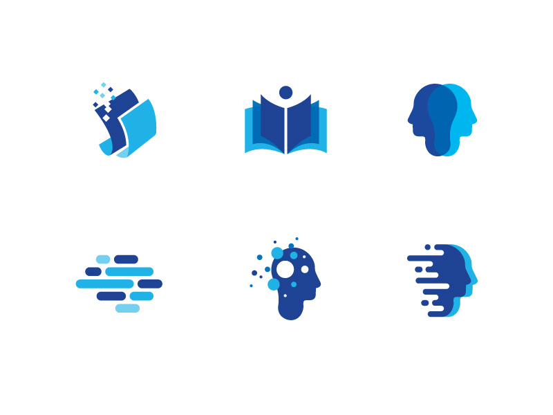 Editing Logos brain intelligence mind paper editing blue modern logo abstract