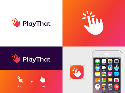 Play That logo abstract brand identity branding click gradient hand jukebox logo logo design music play vibrant visual identity