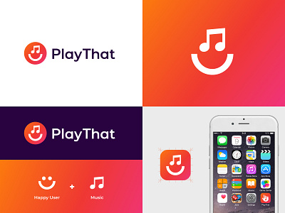 Play That logo abstract brand identity gradient happy jukebox logo modern music play smile vibrant visual identity