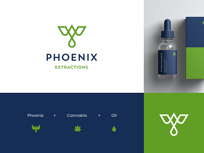 CBD Cannabis Logo abstract brand identity cannabis cbd cbd oil extractions green health hemp line art logo logo design marijuana modern oil pharmacy phoenix visual identity weed