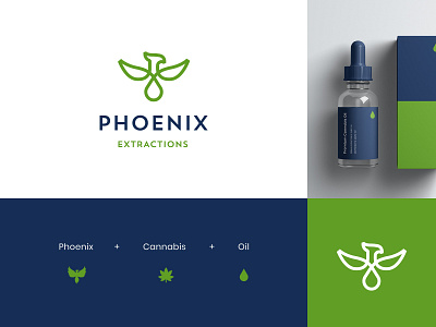 CBD Oil Logo abstract brand identity cannabis cbd cbd oil extractions green health hemp line art logo logo design marijuana modern oil pharmacy phoenix visual identity weed