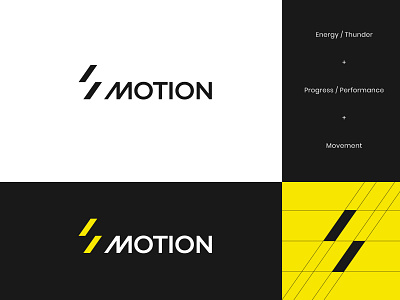 Motion Logo abstract brand brand identity branding energy flow geometric letter m logo motion movement performance sport sports supplement thunder yellow