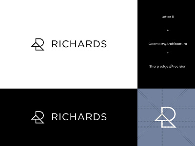 Richards Architecture Logo 1 abstract architect architects architectural architecture brand identity geometric geometry letter letter r logo logo design modern visual identity