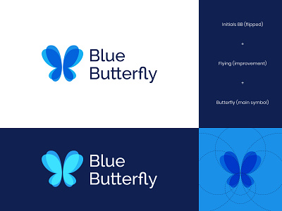 Blue Butterfly Logo abstract animal animal logo blue blue butterfly brand identity butterfly butterfly logo flying growth letters logo logo design marketing marketing agency modern visual identity