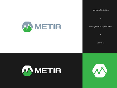 Metir Logo 2 abstract analytics brand identity branding data data logo gauge green logo logo design metrics metrics logo modern statistics statistics logo stats visual identity