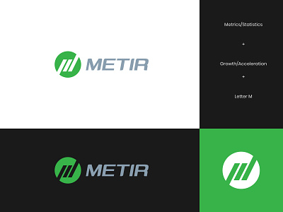 Metir Logo 3 abstract analytics brand identity branding data data logo gauge green logo logo design metrics metrics logo modern statistics statistics logo stats visual identity