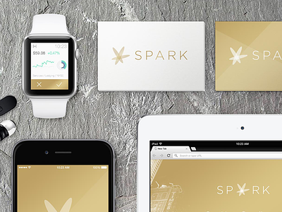 Brand Exploration for Spark Finance apple branding business card gold id logo mobile ui watch