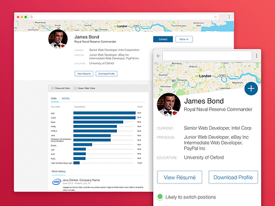 Profile Resume action desktop map material mobile profile responsive resume skills ui