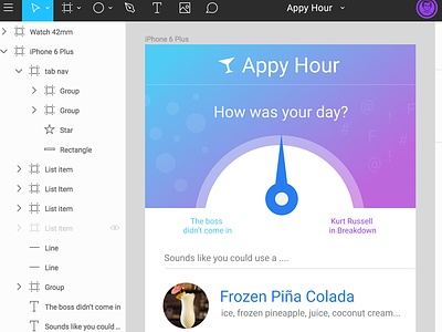Figma Trial - Demo App 'Appy hour' app cocktails drinks figma gauge happy hour iphone meter mobile ui