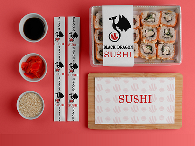 Logo for a sushi restaurant adobe illustrator adobe photoshop black dragon brand chopsticks contemporary contrast design food graphic design healthy food illustration logo modern logo nuri leaf packaging red salmon restaurant sushi vector