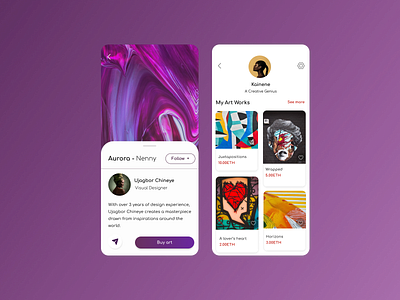 Mobile app design for artists and art collectors. app design ui