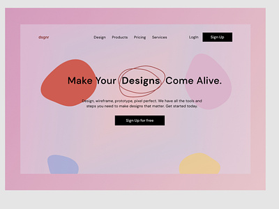 Landing page for a design website ui