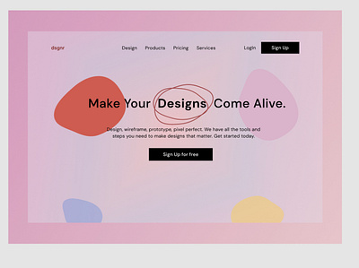 Landing page for a design website ui